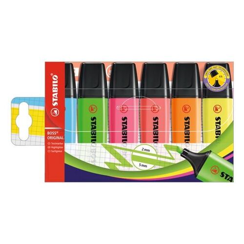 Stabilo Boss Original Marqueur 6 Pièces Pointe Biseautée Multi