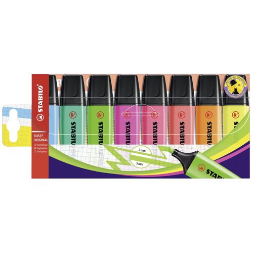 Stabilo Boss Original Marqueur 8 Pièces Pointe Biseautée Multi
