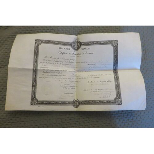 Ancien Certificat Diplôme Bachelier Es Sciences 1887