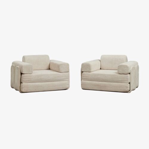 Pack de 2 fauteuils-lits en velours emballés sous vide Paoly