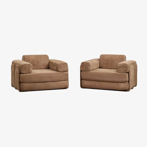 Pack de 2 fauteuils-lits en velours emballés sous vide Paoly