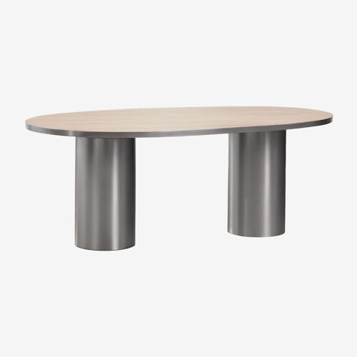 Table de salle à manger ovale 220x110 cm en pierre naturelle et acier inoxydable Fertrix