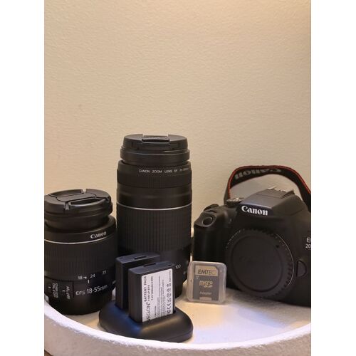 Canon EOS 2000D + 2 objectifs + batterie + SD 128 Go + sacoche