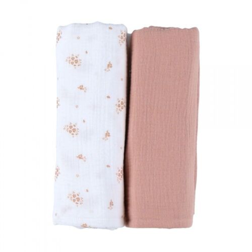 Lot De 2 Langes 100x100cm, Mousseline De Coton Bio - Fleurs D'antan