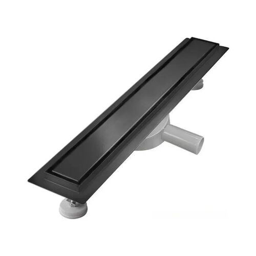 Caniveau de douche linéaire Sunrik 50 cm avec crépine et siphon 360° X-flow débit 40 l/min acier inox 304 noir mat, pour receveur