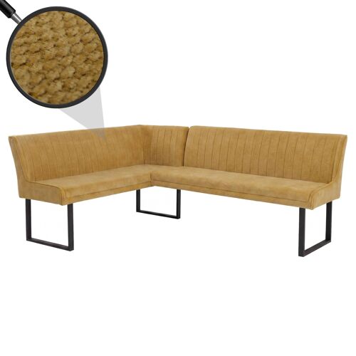 Banquette d'angle HWC-O82, banquette de salle à manger, certifiée Oeko-Tex (310 g/m²), tissu chenille / métal, 159 x 210 cm   jaune moutarde