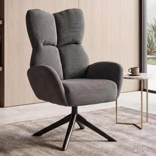 Fauteuil lounge HWC-Q54, fauteuil cocktail/rembourré/relax, fauteuil lounge pivotant, structure métallique, velours (320 g/m²)   gris foncé
