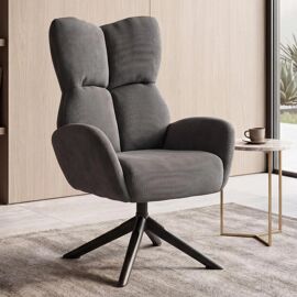 Fauteuil lounge HWC-Q54, fauteuil cocktail/rembourré/relax, fauteuil lounge pivotant, structure métallique, velours (320 g/m²)   gris foncé