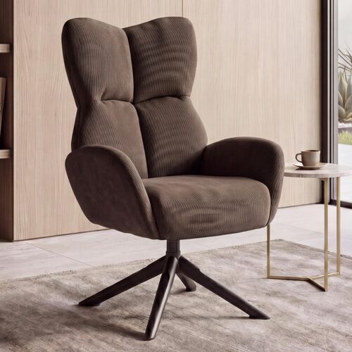 Fauteuil lounge HWC-Q54, fauteuil de cocktail/rembourré/relax, fauteuil lounge pivotant, structure métallique, velours (320 g/m²)   marron foncé