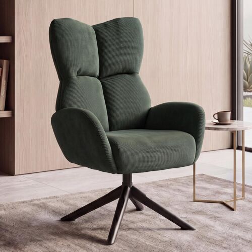 Fauteuil lounge HWC-Q54, fauteuil de cocktail/rembourré/relax, fauteuil lounge, pivotant, structure métallique, velours (320 g/m²) vert