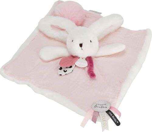 Peluche doudou lapin rose et blanc doudou et compagnie happy blush matière lange