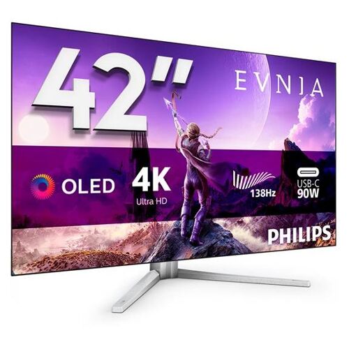 Philips Evnia 8000 42M2N8900 - Moniteur OLED - jeux - 42" (41.54" visualisable) - 3840 x 2160 4K - 450 cd/m² - 15000000:1 - HDR10 - 0.1 ms - 2xHDMI, DisplayPort, USB-C - haut-parleurs - blanc