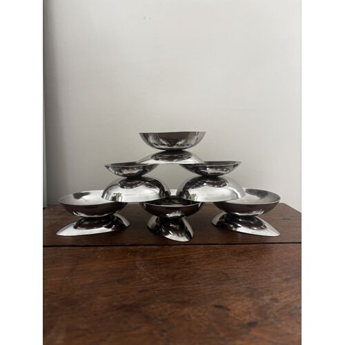 Vintage Lot De Six Coupes En Inox Design Deux En Un Glaces Et Avocats 