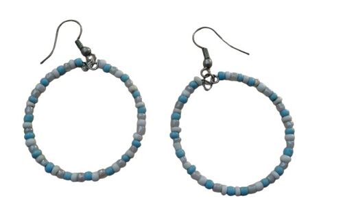 Boucles D'oreille Ronde Bleu Et Blanche