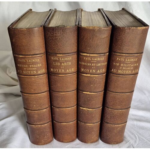 Paul Lacroix – Le Moyen Âge – 4 Volumes Reliés Cuir – Firmin Didot – Xixe