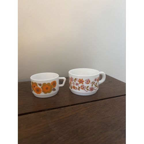 Vintage Lot De Deux Tasses Arcopal Lotus Et Scania