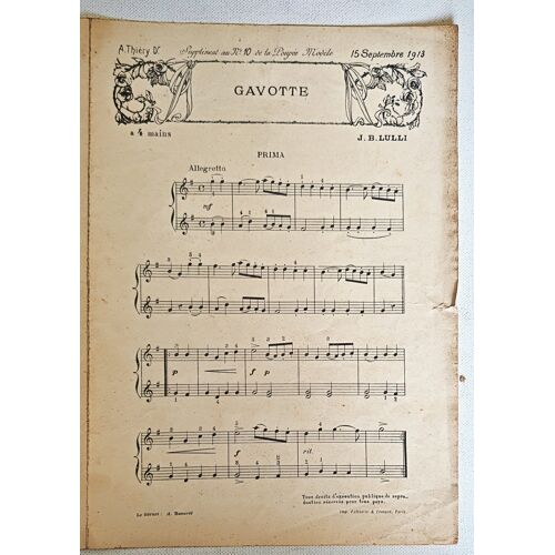 Partition Piano À Quatre Mains / J.B. Lulli - Gavotte & Ronde Des Petites Filles - Supplément Au N° 10 De La Poupée Modèle Du 15 Septembre 1915