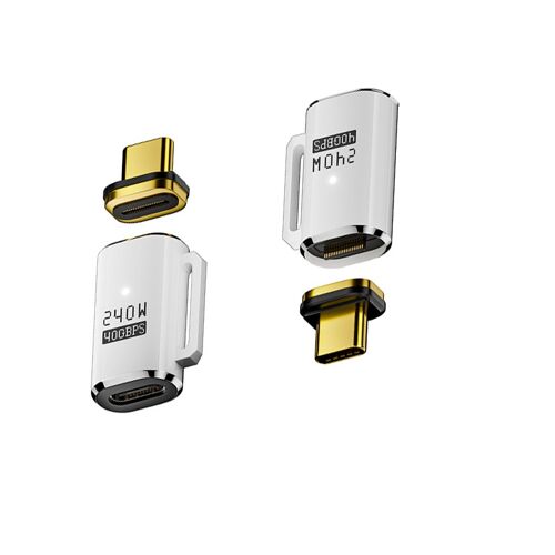 Adaptateur Magnétique USB-C Femelle vers USB-C Mâle Droit, Charge Magnétique 240W Blanc