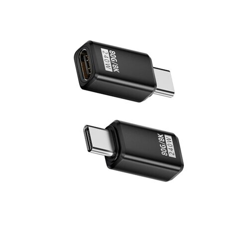 Adaptateur USB-C Femelle vers Mâle 240W 80Gbps - Connecteur Droit (Lot de 2) Le noir