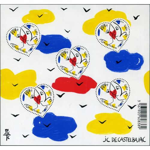 France 2015, Très Beau Bloc Feuillet Neuf** Luxe Yvert 136, 5 Timbres 4924, Pour La Saint Valentin, Le Baiser Dans Un Coeur Par Jc. De Castelbajac.