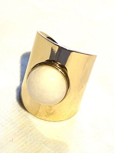 Grosse Bague Très Large Ouverte Grosse Demi Perle Blanche Bijou Doré Fantaisie Femmes
