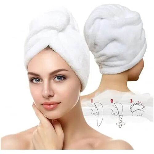Serviette De Bain - Lot De 2 - 100 % Coton - Turban Avec Bouton - Blanc