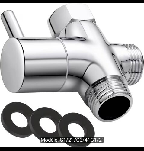 Robinet de dérivation pour pommeau de douche G1/2", G1/2" - G3/4" - G1/2" Robinet de dérivation pour bras de douche pour pommeau de douche à main et pommeau de douche fixe, pièce de rechange universel