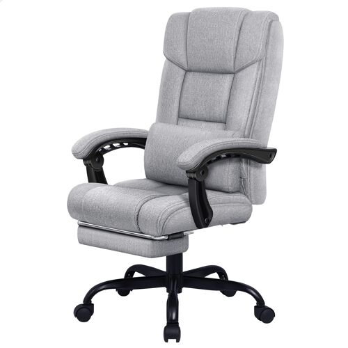 ALFORDSON Chaise de bureau, chaise de bureau avec support lombaire réglable, chaise de travail pivotante à haut dossier avec repose-pieds, tissu lin, gris