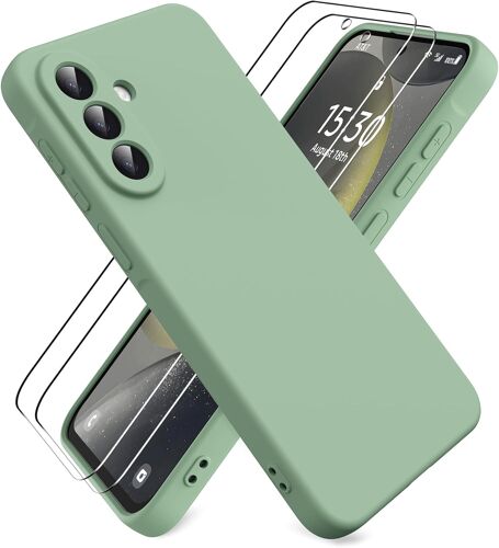 KALANKA-Coque pour Samsung Galaxy A37 5G, 2 Pièces Protecteur D'écran en Verre Trempé, Coque en Caoutchouc Antichoc, Housse Silicone Souple Ultra-Mince de Couleur Pure - Matcha