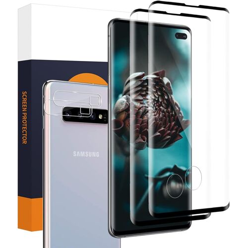 KALANKA-2+2 Verre trempé pour Samsung Galaxy S10 Plus, Couverture 3D intégrale Vitre Protection+Caméra Arrière Protecteur, Dureté 9H Anti Rayures, 0,33mm HD Sans Bulle Protection écran pour S10 Plus
