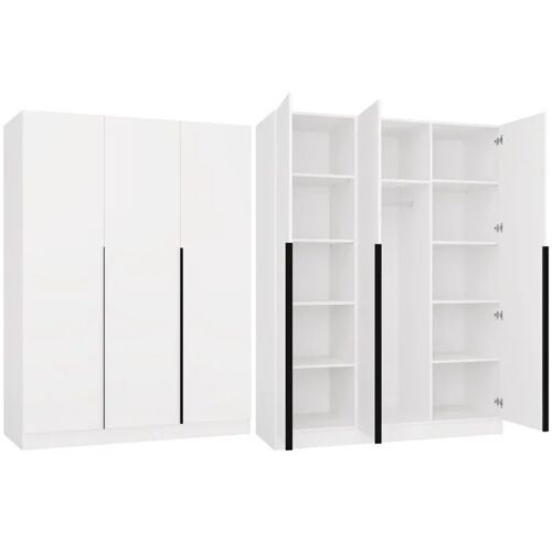 Senso 3D - Armoire - 3 portes, poignées dorées - pour le salon et la chambre - 150x200x56,5 cm - Blanc
