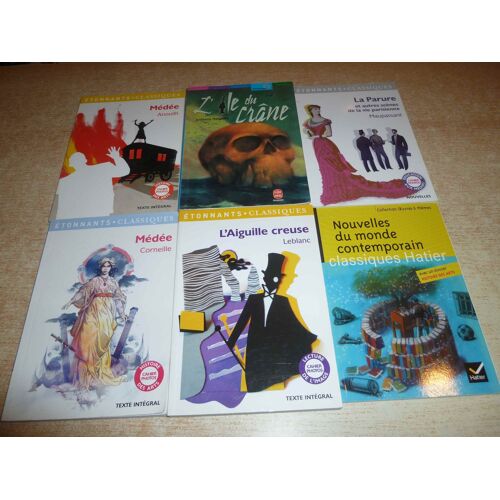 Lot 6 Livres Scolaires : Nouvelles Du Monde Contemporain + Medee Corneille 2 Exemplaires + L Aiguille Creuse + L Ile Du Crane + La Parure
