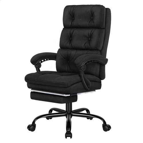 ALFORDSON Fauteuil de bureau avec coussin double couche, fauteuil d'ordinateur avec repos-pieds et accoudoirs, dossier haut inclinable à 150° et pivotant à 360°, Matériau en Tissu, Noir