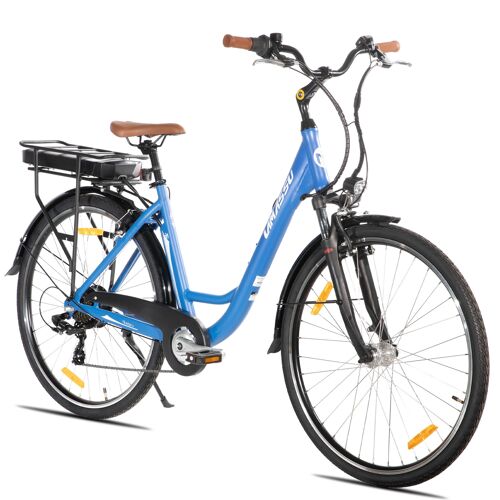 Hiland Montura Vtt Électrique 28 Pouces, Vélo Électrique Unisex Avec Moteur 250w & Batterie 10,4ah, Cadre Aluminium, Freins V-Brake, 7 Vitesses, Pneus 700c, E-Bike Urbain Et Trekking - Bleu