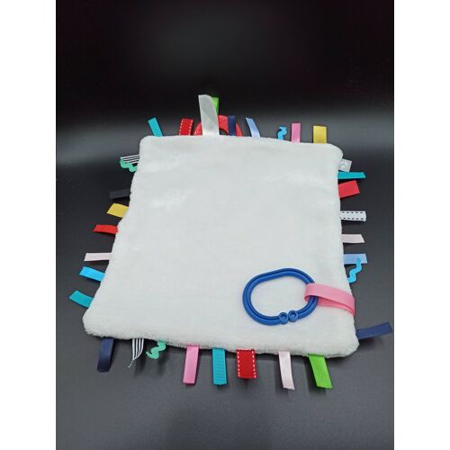 Doudou Oxybul avec étiquettes - Sensibul - blanc - anneau de dentition