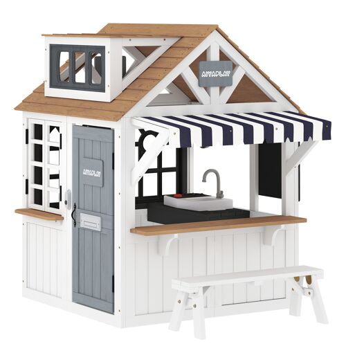 Cabane Enfant Maisonnette De Jardin Tout Équipée Bois Blanc Gris