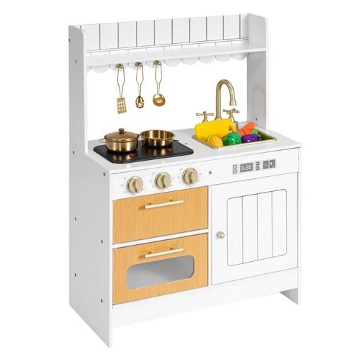 LIFEZEAL Cuisine Enfant En Bois, Cuisine De Jeu Avec Tableau Noir Telephone Cuisinieres Lave Vaisselle Machine A Glacons Et Four Sons Rose 77884378