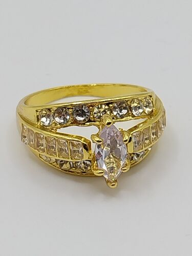 Bague Métal Doré,Triple Anneaux ,Strass Transparents ,Taille 20.70 Mm