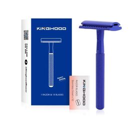 Kinghood - Rasoir De Sécurité À Lame Unique Avec 10 Lames À Double Tranchant Bleu Foncé 