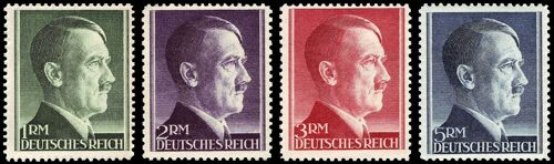 Allemagne, 3ème Reich 1941 / 1943, Très Beaux Timbres Neufs** Luxe Yvert 723a 724a 725a Et 726a, Portrait Chancelier Hitler, Gravés, Dentelés 14.
