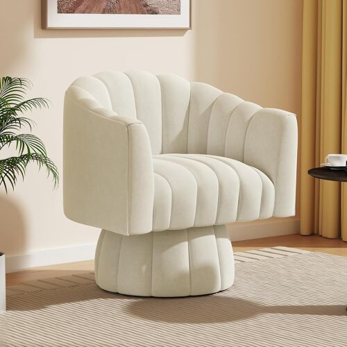 Fauteuil Design Moderne en Velours, Chaise d¿Accent Rembourrée avec Dossier Arrondi, pour Salon, Chambre ou Coin Lecture(Beige)