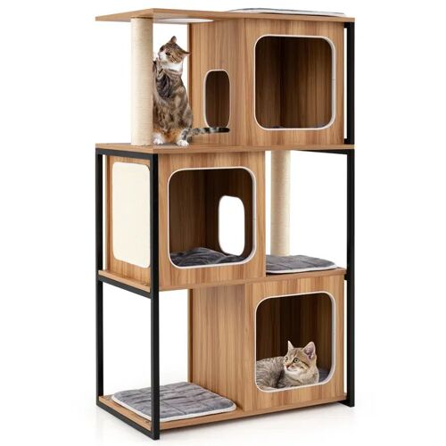 Arbre À Chat Multi-Niveaux 133 Cm Costway, Cadre En Métal, Griffoirs, Perchoir, Plateformes, Coussins Amovibles, Condo Pour Chats