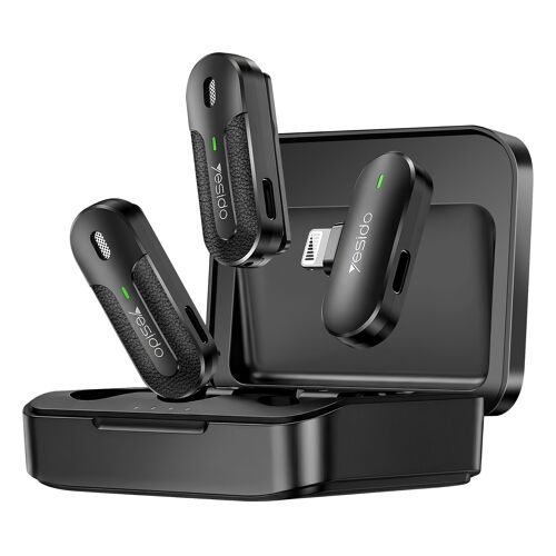 Double Micro sans Fil Lightning avec MEMS 2.4GHz et Étui 600mAh Yesido Noir