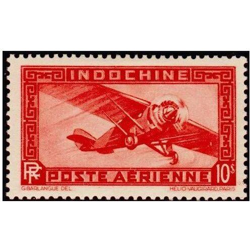 Indochine (Actuel Vietnam), Colonie Française 1933 / 38, Très Beau Timbre Neuf** Luxe De Poste Aérienne Yvert 14, Avion Mono-Moteur 10 Piastres Rouge.