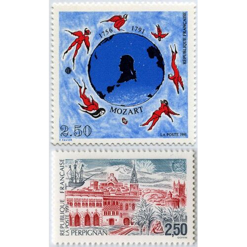 France 1991, Très Beaux Timbres Neufs** Luxe Yvert 2695, Commémoration De La Mort De Mozar Et 2698 - Congrès Des Sociétés Philatéliques À Perpignan.