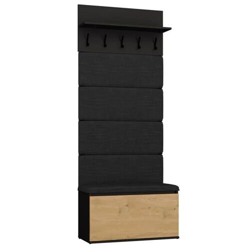 LIOR - Portant + meuble à chaussures - pour l'entrée - 80x202,5x35 cm - NOIR / CHÊNE ARTISAN