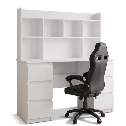 KUBA - Bureau avec rallonge, 6 tiroirs , blanc + DRIFT- Fauteuil , noir - 130x146x67 cm - ENSEMBLE
