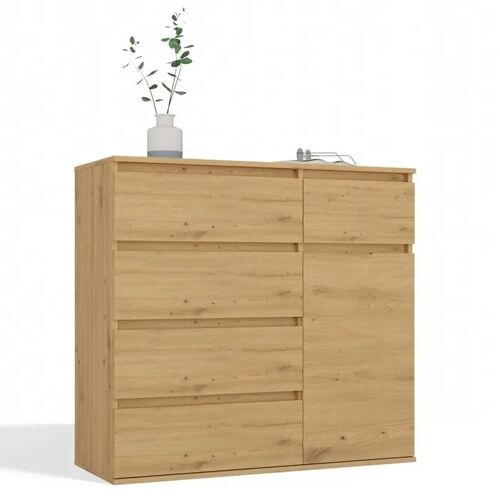 1P5S Commode - 1 porte à 5 tiroirs pour salon, chambre ou chambre d'amis - 100x93x40 cm - CHÊNE ARTISAN