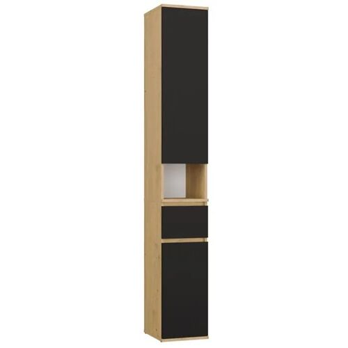LIOR 2D1S - Meuble colonne - Meuble à tiroir pour bureau - 30x202,5x35 cm - CHÊNE ARTISAN / NOIR