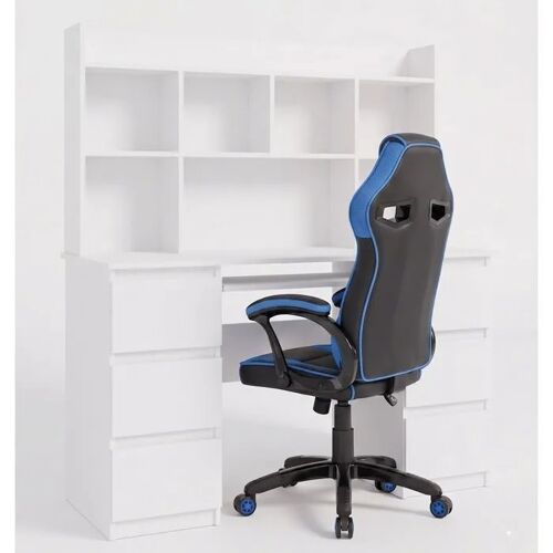 KUBA - Bureau avec rallonge, 6 tiroirs , blanc + DRIFT- Fauteuil , bleu - 130x146x67 cm - ENSEMBLE